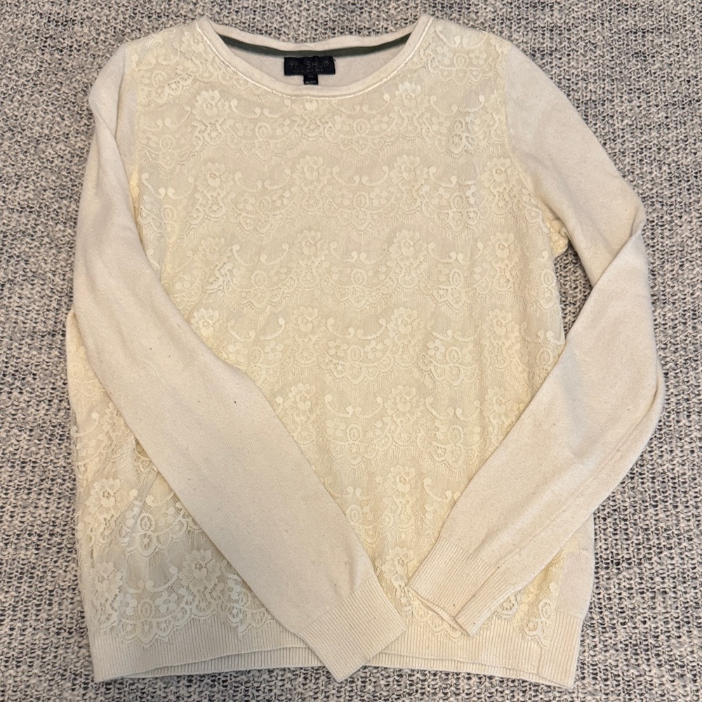 Topshop Lace Front Cream Sweater